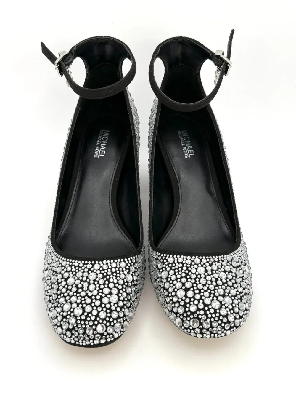 Michael Kors Perla Women's Black Crystal Embellished Ankle Strap Pumps US 6.5 M